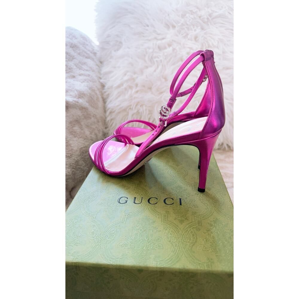 GUCCI Ilse Metallic Leather Sandals - Fuxia 38.5 - Picture 4 of 12